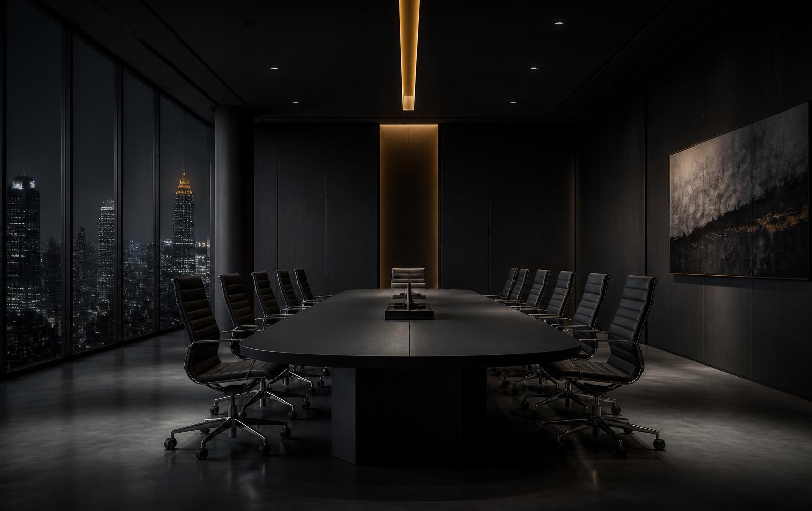 Sala de reunião executiva ao anoitecer